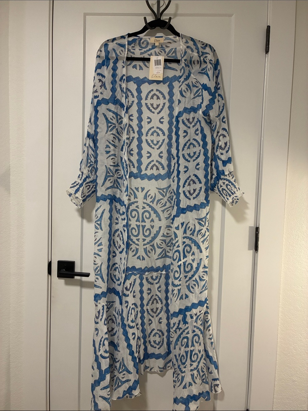 Elan Blue & White Geometric Maxi Dress